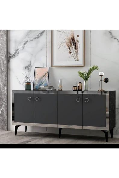 Cantek Dizayn 150 Cm Poli Konsol Royalmermer-Antrasit-Gümüş - 2