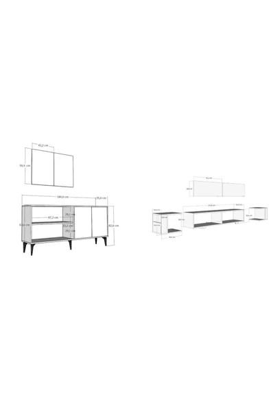 Cantek Dizayn Veryct 180 Cm Konsol (Kx180) Ve Tv Sehpası 2'Li Salon Takımı Antrasit-Ceviz - 8