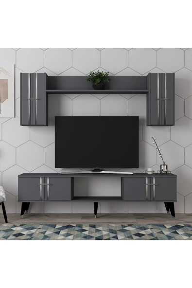 Cantek Dizayn Asel Tv Ünitesi Takımı Antrasit-Gümüş - 2