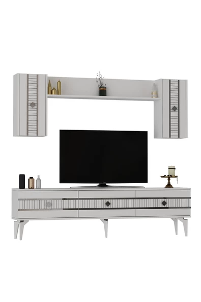 Cantek Dizayn Lenora Tv Ünitesi Takımı Beyaz-Gümüş - 4