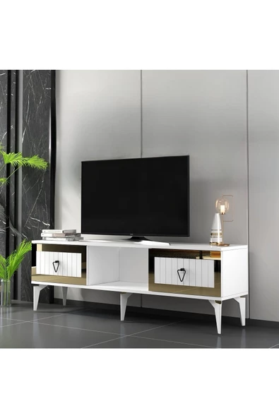 Cantek Dizayn Liinda Tv Sehpası (Alt Modül) Beyaz-Altın