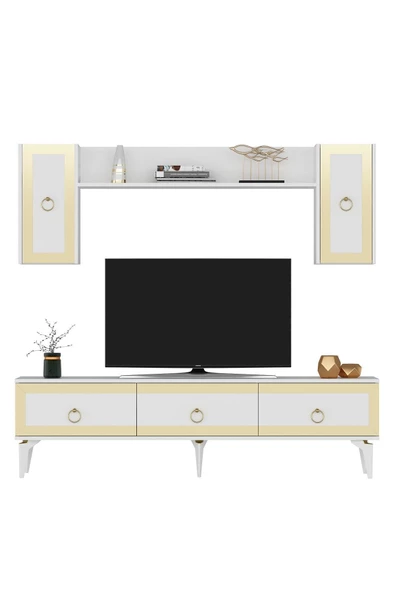 Cantek Dizayn Ponny 180 Cm Tv Ünitesi Beyaz Altın - 4