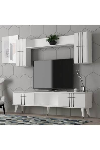 Cantek Dizayn Asel Tv Ünitesi Takımı Beyaz-Gümüş