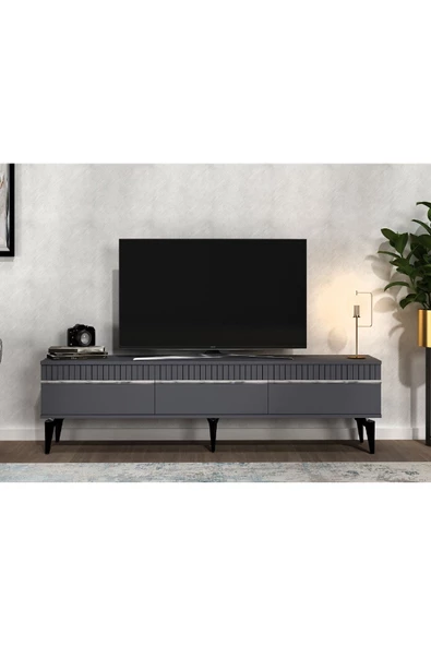 Cantek Dizayn Defne 180 Cm Tv Sehpası (Alt Modül) Antrasit-Gümüş - 2
