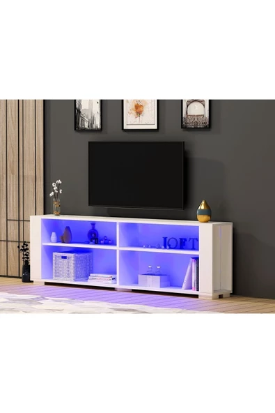 Cantek Dizayn Sonaa Led Aydınlatmalı , Tv Sehpası (Alt Modül) Beyaz-Beyaz - 2