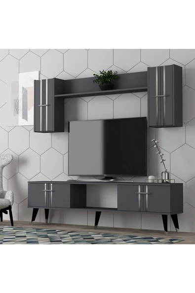 Cantek Dizayn Asel Tv Ünitesi Takımı Antrasit-Gümüş