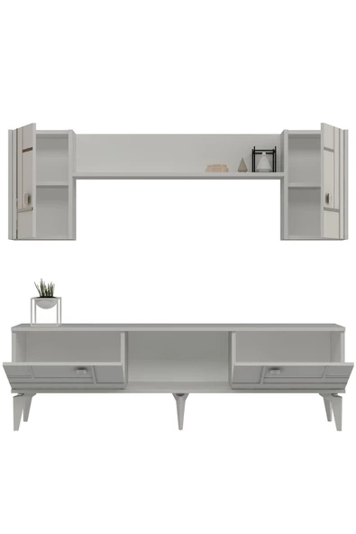 Cantek Dizayn Maddera 150 Cm  Tv Ünitesi Takımı Beyaz-Gümüş - 6