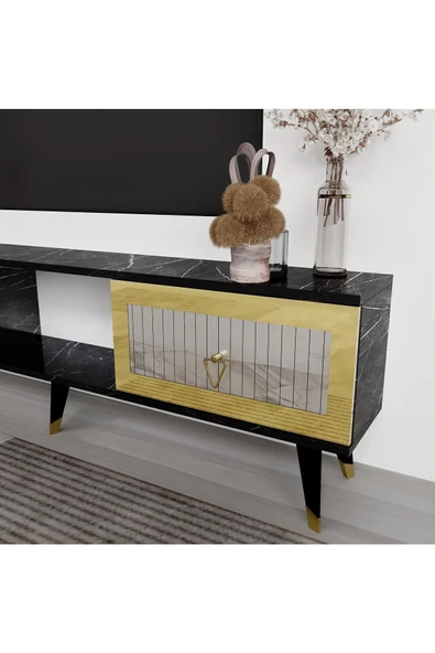 Cantek Dizayn Bora Tv Ünitesi Takımı Royalmermer-Efesmermer-Altın - 3