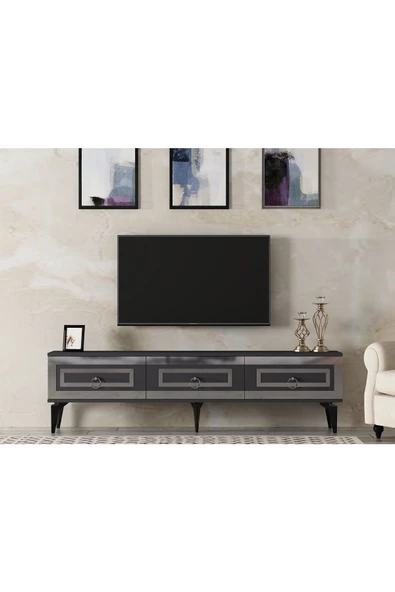 Cantek Dizayn Karrya 180 Cm Tv Sehpası Antrasit Gümüş