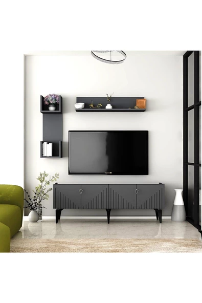 Cantek Dizayn Medda Tv Ünitesi Takımı Antrasit-Gümüş
