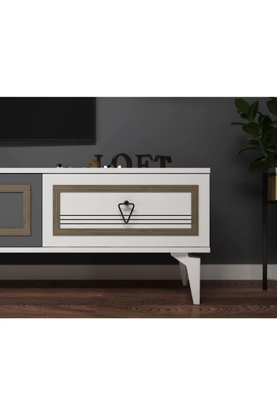 Cantek Dizayn Assya 180 Cm Tv Ünitesi Takım Beyaz Antrasit - 3