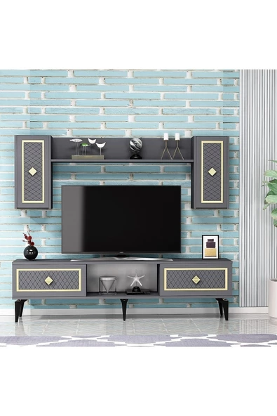 Cantek Dizayn Heerry Tv Ünitesi Takım Antrasit-Altın