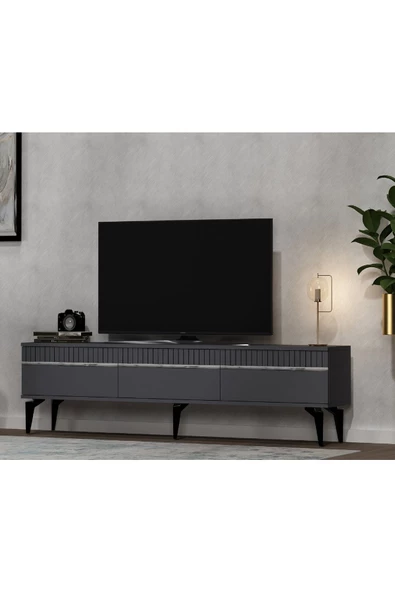 Cantek Dizayn Defne 180 Cm Tv Sehpası (Alt Modül) Antrasit-Gümüş