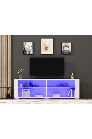 Cantek Dizayn Sonaa Led Aydınlatmalı , Tv Sehpası (Alt Modül) Beyaz-Beyaz