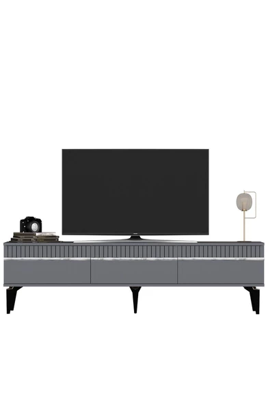 Cantek Dizayn Defne 180 Cm Tv Sehpası (Alt Modül) Antrasit-Gümüş - 7