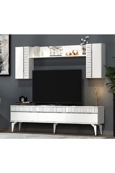 Cantek Dizayn Defne 180 Cm Tv Ünitesi Takımı Beyaz-Gümüş