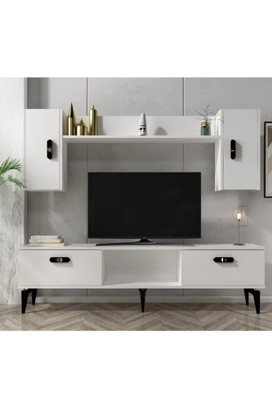 Cantek Dizayn Pluss Tv Ünitesi Takımı Beyaz-Beyaz