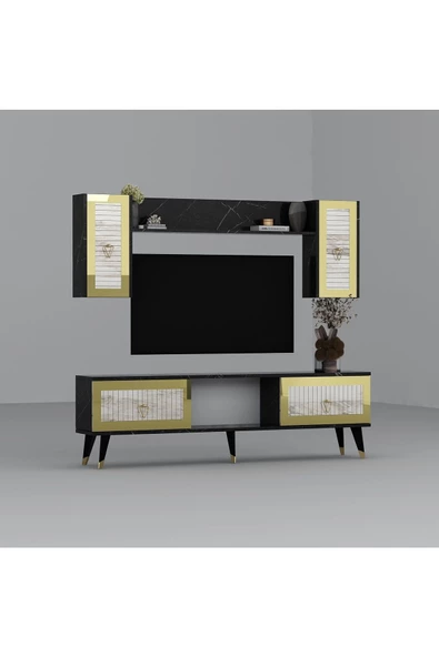 Cantek Dizayn Bora Tv Ünitesi Takımı Royalmermer-Efesmermer-Altın - 4