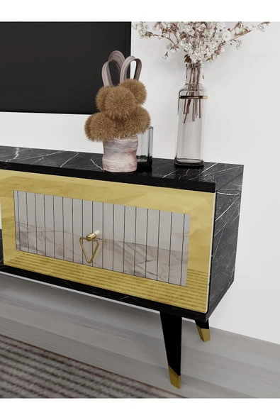 Cantek Dizayn Bora Şömineli Tv Ünitesi Royalmermer-Efesmermer-Altın - 4