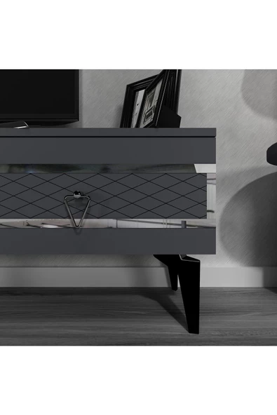 Cantek Dizayn İppek 180 Cm Tv Ünitesi Takımı Antrasit-Gümüş - 3