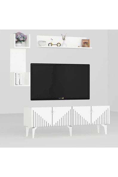 Cantek Dizayn Medda Tv Ünitesi Takımı Beyaz-Gümüş - 4