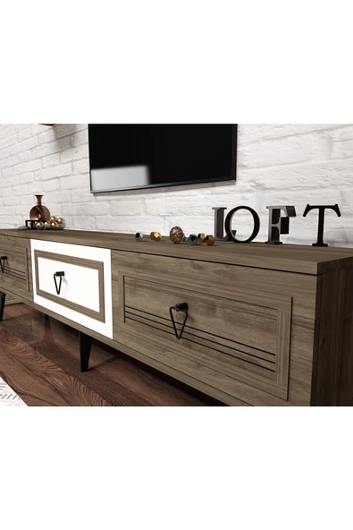 Cantek Dizayn Assya 180 Cm Tv Ünitesi Takım Ceviz Beyaz - 4