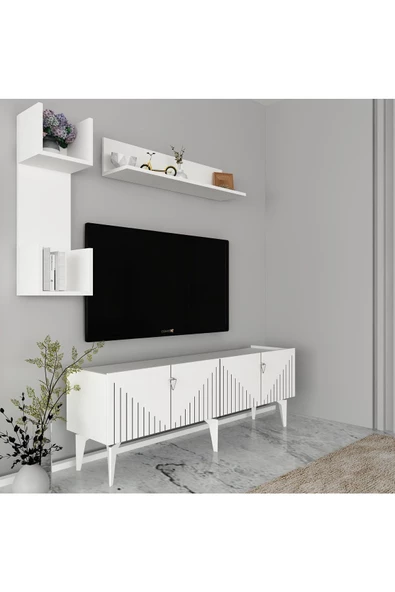Cantek Dizayn Medda Tv Ünitesi Takımı Beyaz-Gümüş - 2