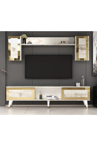 Cantek Dizayn Bora Tv Ünitesi Takımı Efesmermer-Altın