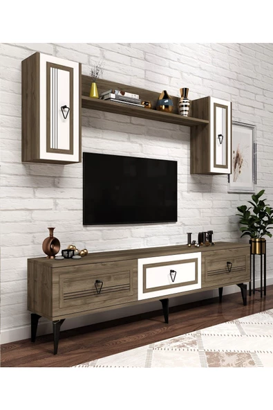 Cantek Dizayn Assya 180 Cm Tv Ünitesi Takım Ceviz Beyaz - 2