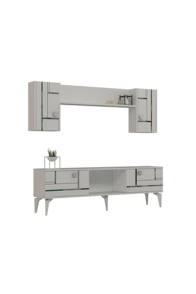 Cantek Dizayn Maddera 150 Cm  Tv Ünitesi Takımı Beyaz-Gümüş - 4