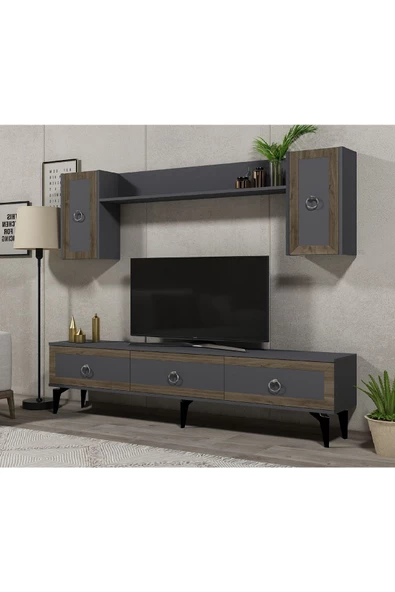 Cantek Dizayn Selen Tv Ünitesi Takımı Antrasit-Ceviz