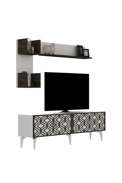 Cantek Dizayn Rose Tv Ünitesi Takımı Beyaz-(Ceviz Desen) - 4