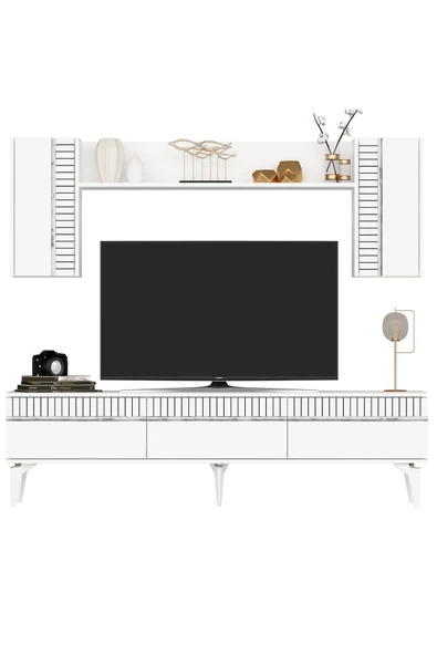 Cantek Dizayn Defne 180 Cm Tv Ünitesi Takımı Beyaz-Gümüş - 7