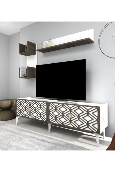 Cantek Dizayn Rose Tv Ünitesi Takımı Beyaz-(Ceviz Desen) - 2
