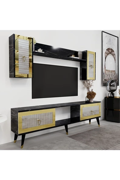 Cantek Dizayn Bora Tv Ünitesi Takımı Royalmermer-Efesmermer-Altın - 2