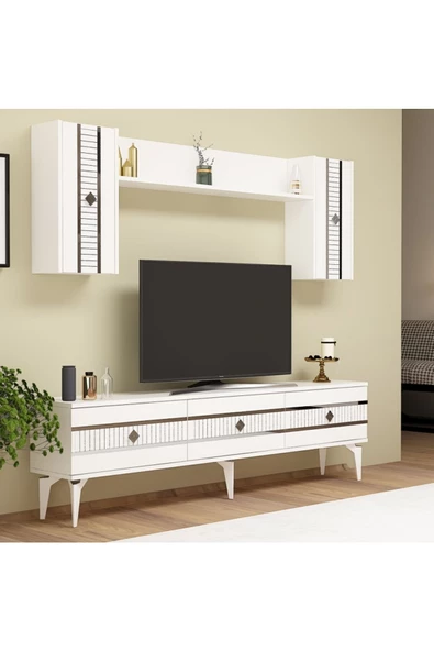 Cantek Dizayn Lenora Tv Ünitesi Takımı Beyaz-Gümüş - 2
