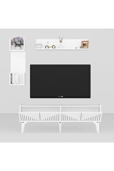 Cantek Dizayn Medda Tv Ünitesi Takımı Beyaz-Gümüş - 5