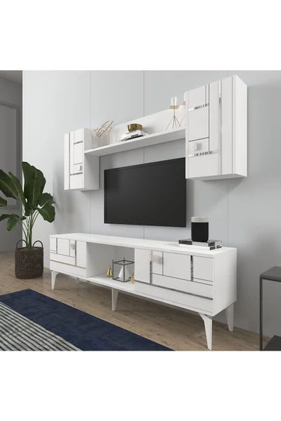 Cantek Dizayn Maddera 150 Cm  Tv Ünitesi Takımı Beyaz-Gümüş - 2