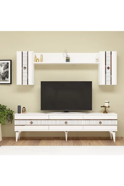 Cantek Dizayn Lenora Tv Ünitesi Takımı Beyaz-Gümüş