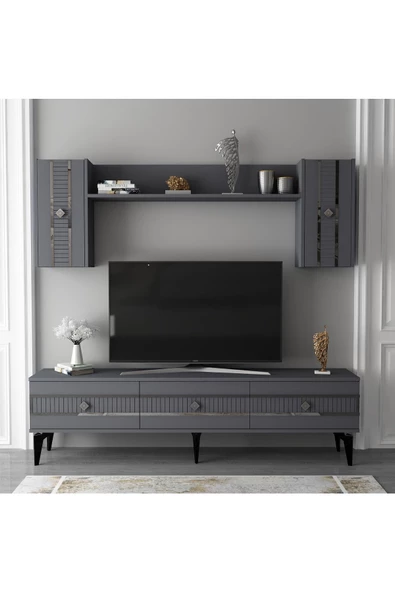 Cantek Dizayn Nova Tv Ünitesi Takımı Antrasit-Gümüş