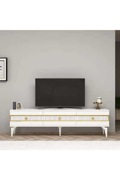 Cantek Dizayn Nova Tv Sehpası (Alt Modül) Ve Konsol 2'Li Salon Takımı Beyaz-Altın - 5