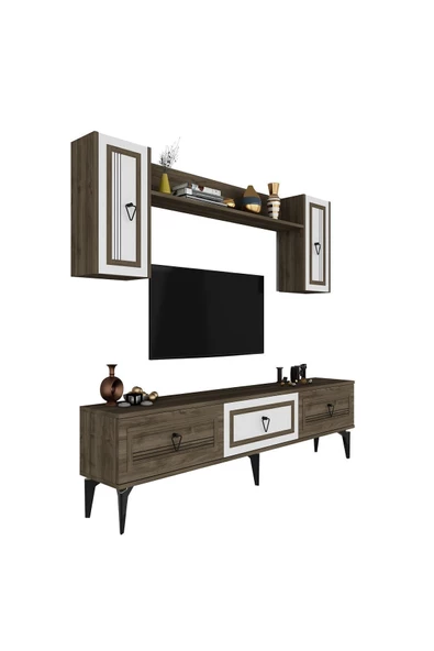 Cantek Dizayn Assya 180 Cm Tv Ünitesi Takım Ceviz Beyaz - 6