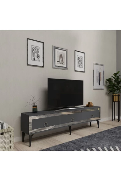 Cantek Dizayn Ponny 180 Cm Tv Sehpası Antrasit Gümüş - 2