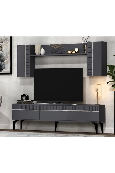 Cantek Dizayn Defne 180 Cm Tv Ünitesi Takımı Antrasit-Gümüş