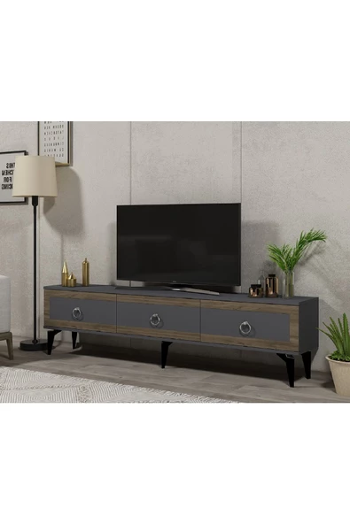 Cantek Dizayn Selen Tv Sehpası (Alt Modül) Antrasit-Ceviz