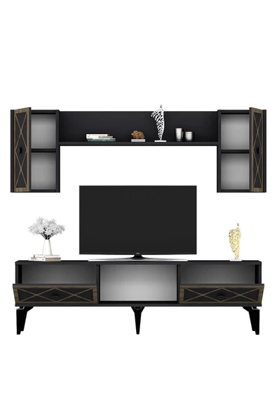 Cantek Dizayn Helen Tv Ünitesi Takımı Antrasit-(Ceviz Desen) - 6