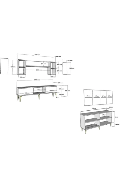 Cantek Dizayn İppek 180 Cm Tv Ünitesi Ve Konsol 2'Li Salon Takımı Beyaz-Altın - 7