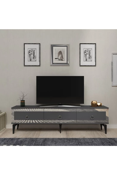 Cantek Dizayn Ponny 180 Cm Tv Sehpası Antrasit Gümüş