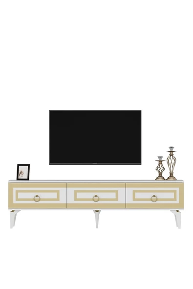 Cantek Dizayn Karrya 180 Cm Tv Sehpası Beyaz Altın - 4
