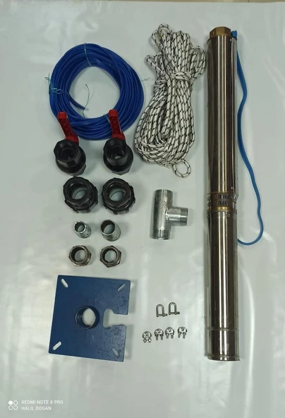 4SD2/11 0,75HP ALARKO TRİFAZE 50 MT YASSI KABLOLU VE PANOLU 100 MT HALATLI ÇİFT VANALI AKITMA BAŞLIKLI MONOFAZE TAKIM DALGIÇ POMPA - 4